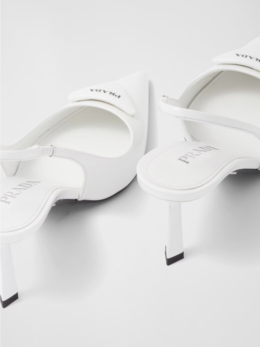 Prada White Pointed Slingback Pumps with Logo Detail - Picture 6 of 6